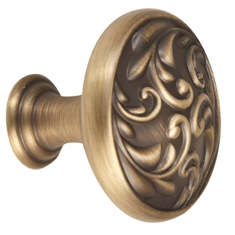 Knob Ornate Round Full Pattern Unlacquered Brass Brass 1-1/4 Inch 1 Inch 5/8 Inch - Frankwebs