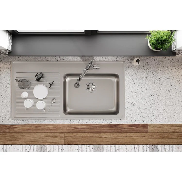 Kitchen Sink Lustertone Classic 43 x 22 Inch Single Bowl with Right Drainboard Lustrous Satin Drop-In - Frankwebs