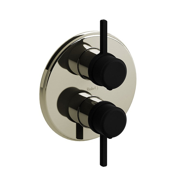 Thermostatic Valve Momenti Pressure Balance System Round 4-Way 2 Lever Polished Nickel/Black ADA 7-1/8W x 7-1/8H Inch - Frankwebs
