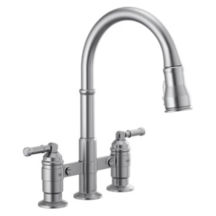 Kitchen Faucet Broderick Bridge 8 Inch Spread 2 Lever ADA Arctic Stainless Pull Down 1.8 Gallons per Minute - Frankwebs