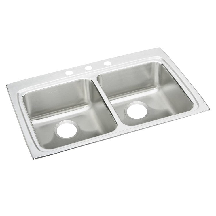 Kitchen Sink Lustertone Classic 33 x 22 Inch Double Bowl Equal 2 Hole ADA Lustrous Satin Drop-In Rectangle Drain Location Rear Center Depth 5-1/2 Inch Bottom Only Pads - Frankwebs