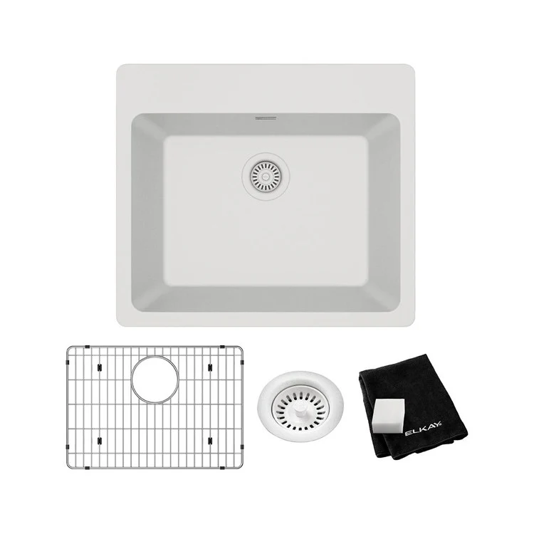 Kitchen Sink Quartz Classic 25 x 22 Inch Single Bowl Sink Kit White Drop-In - Frankwebs