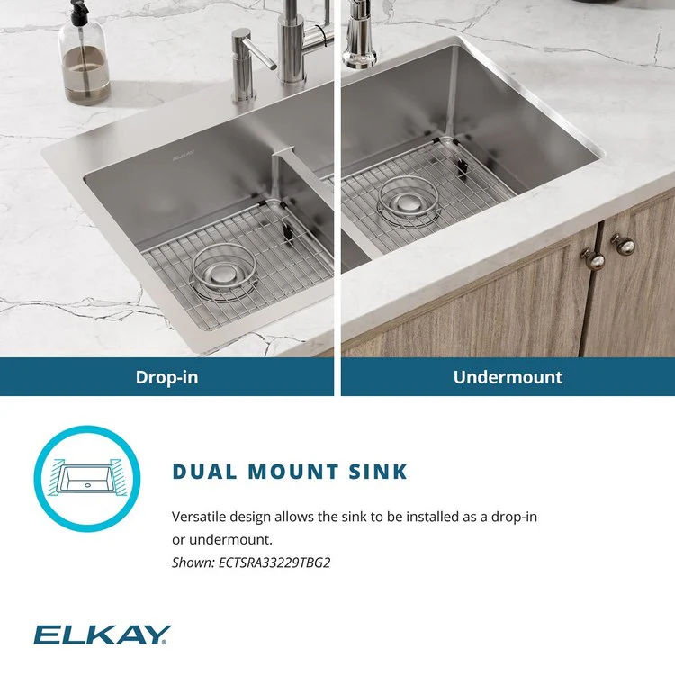 Kitchen Sink Crosstown 33 x 22 Inch Double Bowl Equal Kit with Aqua Divide 2 Hole Polished Satin Drop-In Undermount - Frankwebs