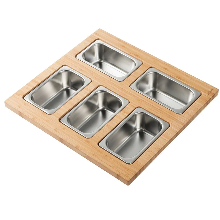 Workstation Kitchen Sink Serving Board Set with Rectangular Stainless Steel Bowls - Frankwebs