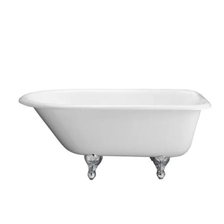 Freestanding Tub Bartlett 60 Inch Roll Top Oval Cast Iron White/Polished Chrome Ball and Claw Feet No Faucet Holes - Frankwebs
