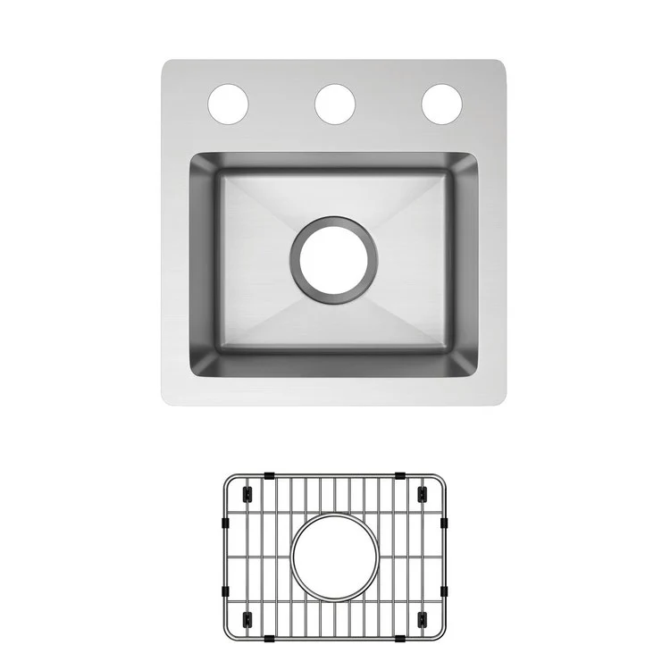 Bar Sink Crosstown 15 x 15 Inch Single Bowl Dual Mount Kit 3 Hole Polished Satin Drop-In Undermount Square Drain Size 3-1/2 Inch - Frankwebs