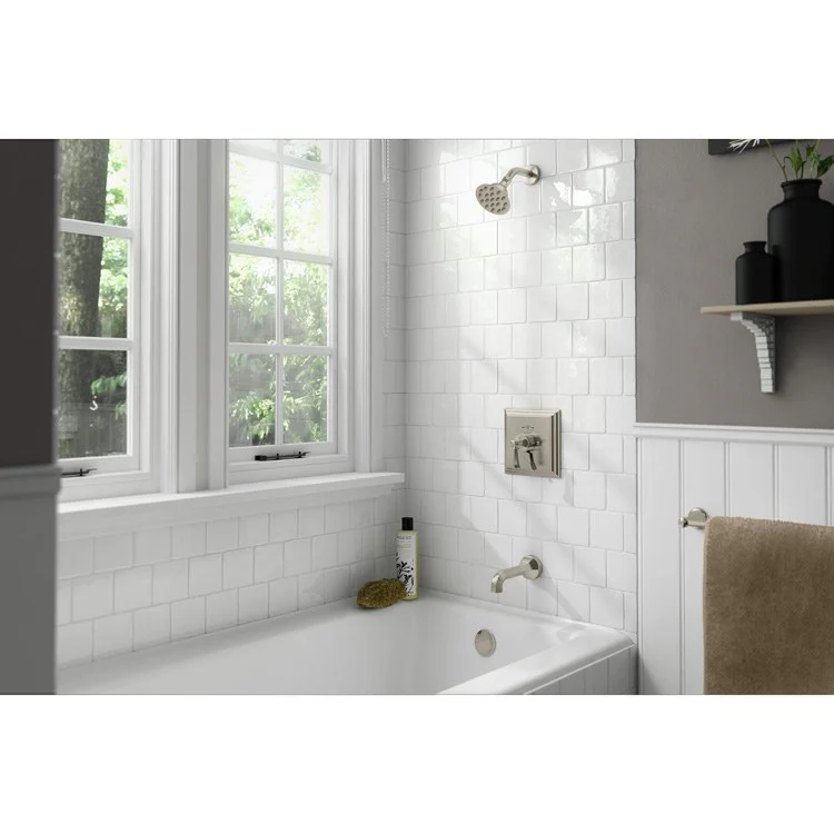 Tub and Shower Trim Canterbury with Integral Diverter 2 Lever Satin Nickel ADA 1.5 Gallons per Minute - Frankwebs
