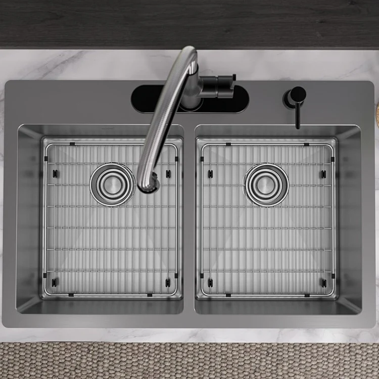 Kitchen Sink Crosstown 33 x 22 Inch Double Bowl Equal Kit 4 Hole Polished Satin Drop-In Undermount - Frankwebs