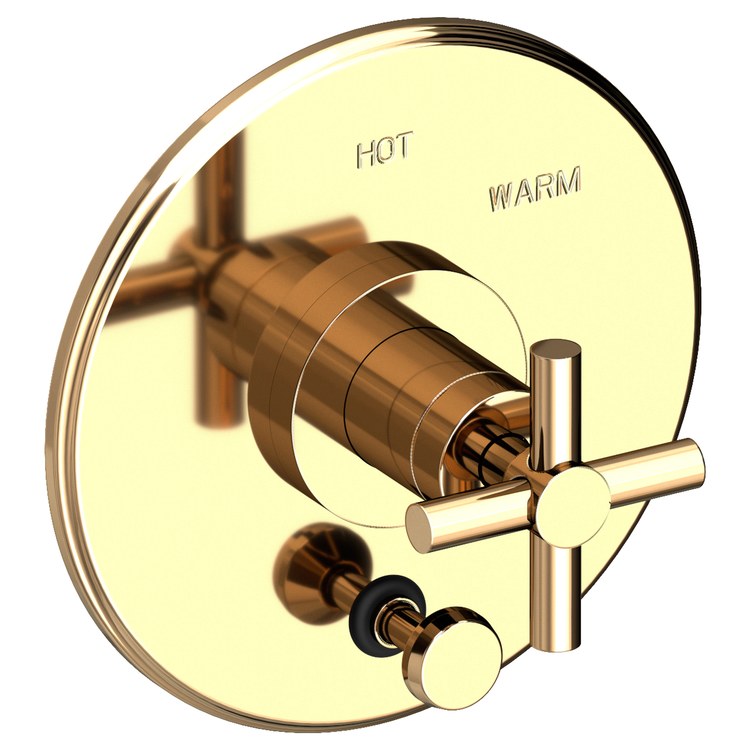 East Linear Pressure Balance Tub/Shower Valve Trim Only with Cross Handle - French Gold PVD - Frankwebs