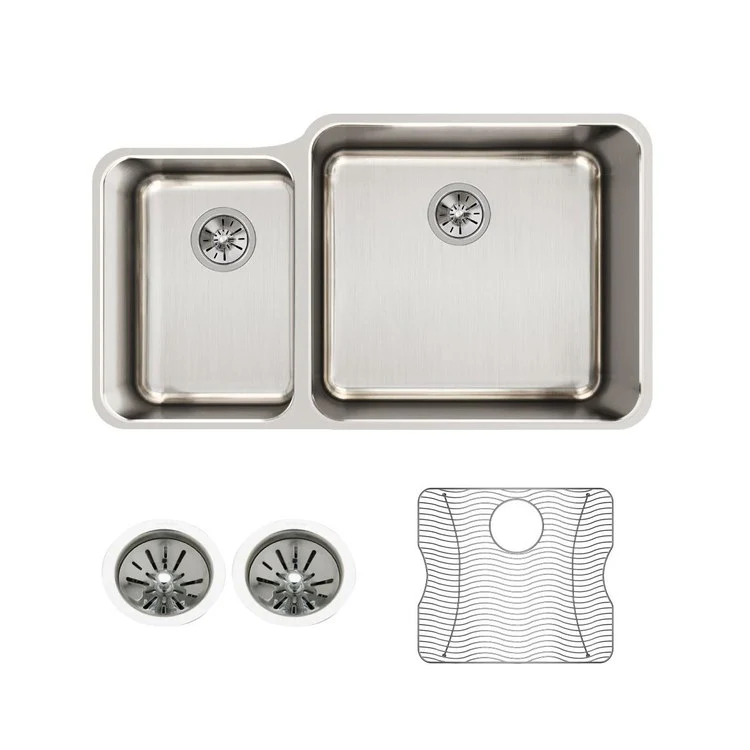 Kitchen Sink Lustertone Classic 35 x 20.5 Inch Double Bowl Offset 40/60 Kit Lustrous Satin Undermount - Frankwebs
