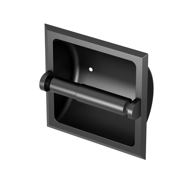 Toilet Paper Holder Single Recessed Holder Matte Black Metal In-Wall Mount - Frankwebs