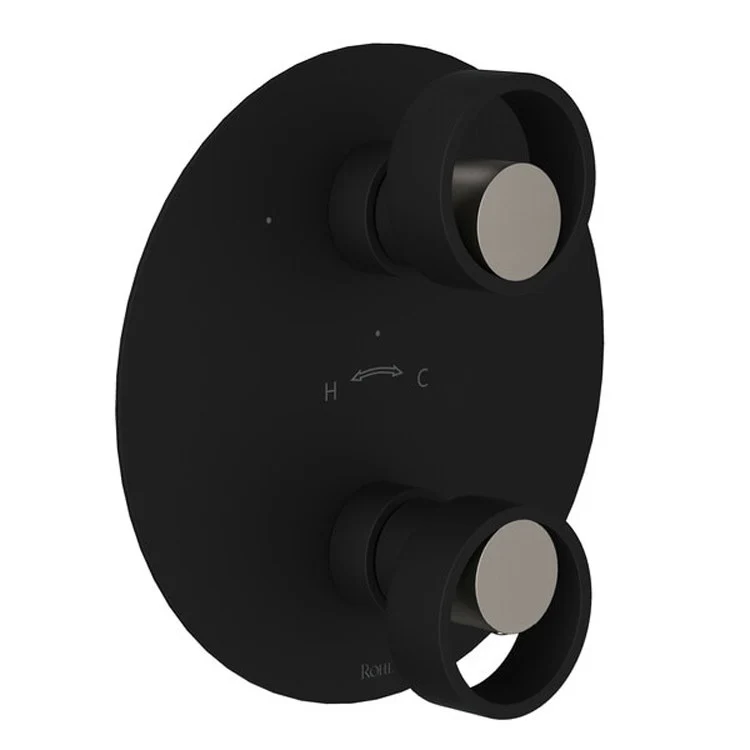 Thermostatic Trim Eclissi 1/2 Inch with Diverter 2 Circular Handle Polished Chrome/Matte Black 6.7 Gallons per Minute Brass - Frankwebs