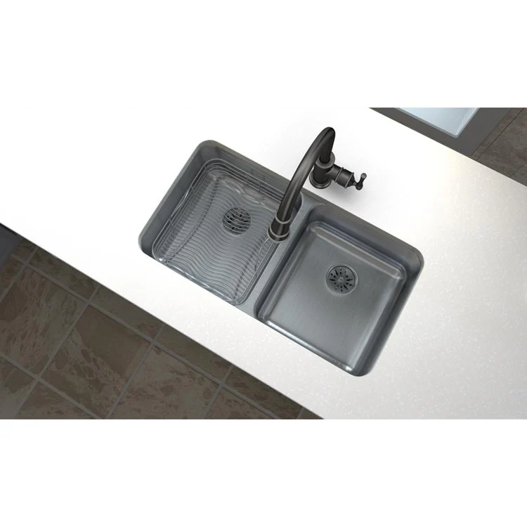 Kitchen Sink Lustertone Classic 30.75 x 18.5 Inch Double Bowl Perfect Drain Lustrous Satin Undermount Drain Location Rear Center - Frankwebs