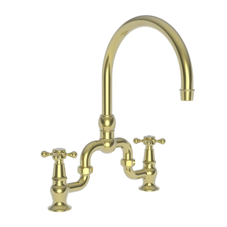 Kitchen Faucet Chesterfield Bridge 8 Inch Spread 2 Cross ADA Polished Brass Uncoated Living Spout Height 9 Inch Spout Reach 7-1/8 to 9 Inch 1.8 Gallons per Minute - Frankwebs