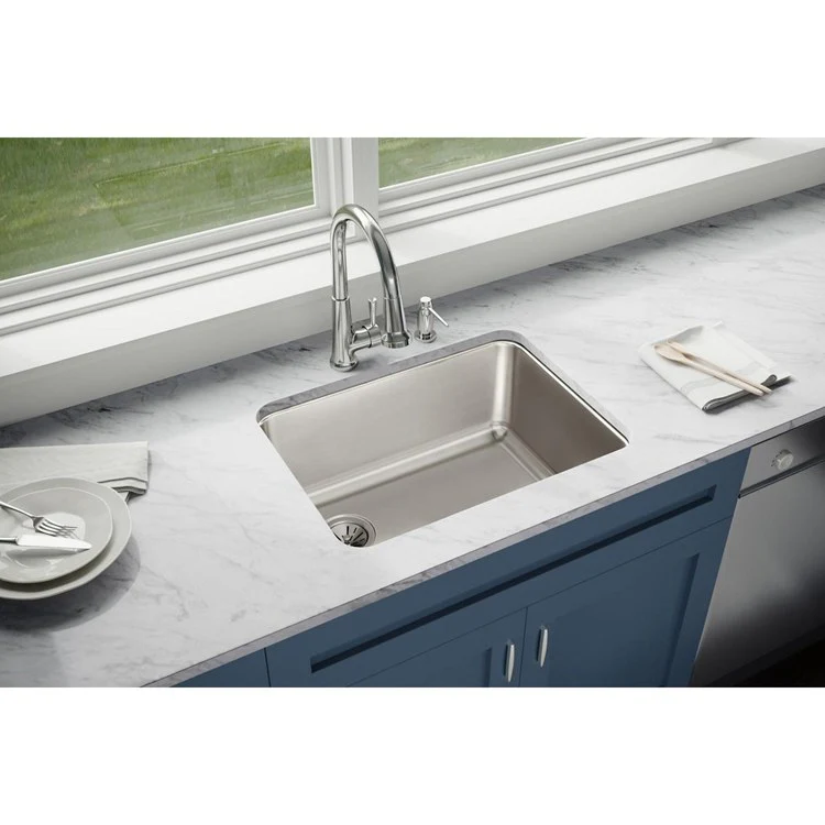 Kitchen Sink Lustertone Classic 25.5 x 19.25 Inch Depth 10 Inch Single Bowl Lustrous Satin Undermount Drain Location Rear Left - Frankwebs
