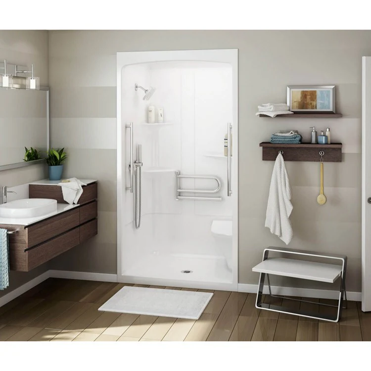 Shower Allia Rectangular White 48 x 34 Inch Acrylic Right Seat Center Drain - Frankwebs
