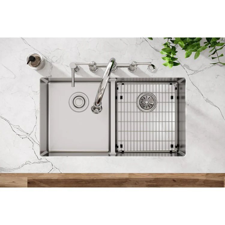 Kitchen Sink Crosstown 33 x 22 Inch Double Bowl Equal Kit with Aqua Divide 5 Hole Polished Satin Drop-In Undermount - Frankwebs