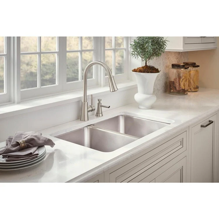 Kitchen Sink Lustertone Classic 30.75 x 18.5 Inch Double Bowl Equal Perfect Drain Lustrous Satin Undermount Drain Location Rear Center - Frankwebs