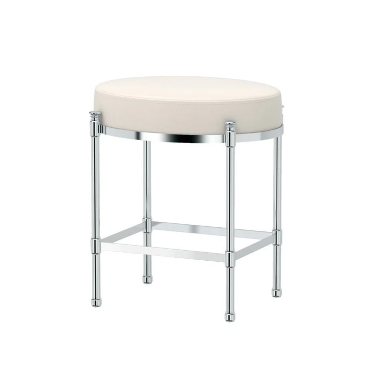 Stool Oval Vanity Stool with White Leather 19.5 Inch Chrome Metal - Frankwebs