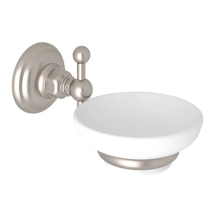 Soap Dish Satin Nickel Wall Mount Round Porcelain/Brass 6-1/2 Inch - Frankwebs