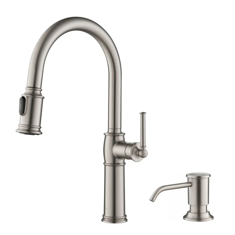Sellette Traditional Single Handle Pull Down Kitchen Faucet with Soap Dispenser and Deck Plate - Frankwebs