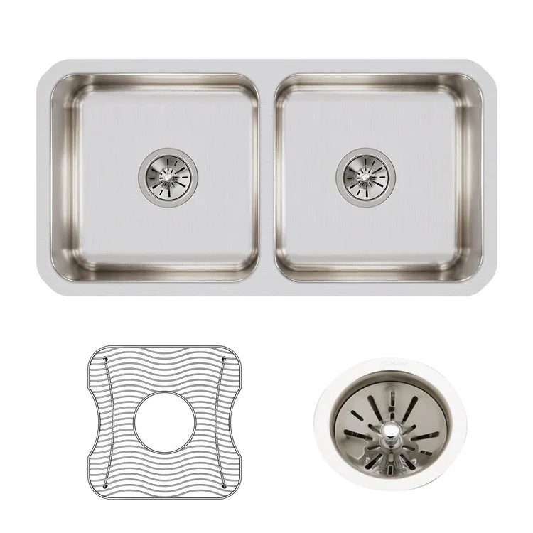 Sink Kit Lustertone Classic Equal 31.75 x 16.5 Inch Double Bowl Lustrous Satin Bottom Grid Drain - Frankwebs