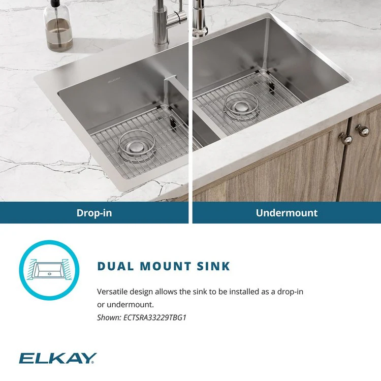 Kitchen Sink Crosstown 33 x 22 Inch Double Bowl Equal Kit with Aqua Divide 1 Hole Polished Satin Drop-In Undermount - Frankwebs