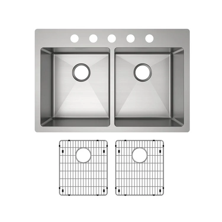 Kitchen Sink Crosstown 33 x 22 Inch Double Bowl Equal Kit 5 Hole Polished Satin Drop-In Undermount - Frankwebs