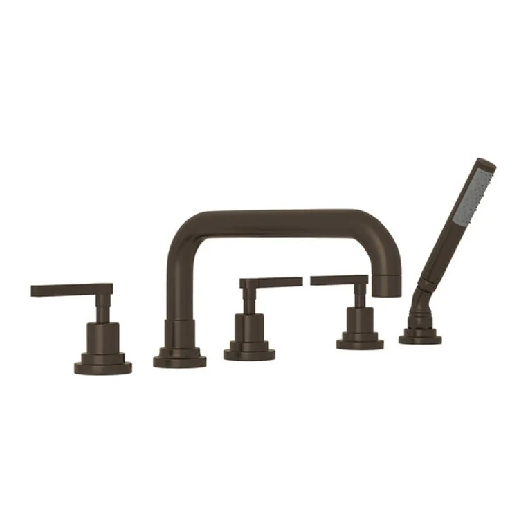 Tub Filler Lombardia Deck Mount with Handshower 3 Metal Lever U-Spout Matte Black - Frankwebs