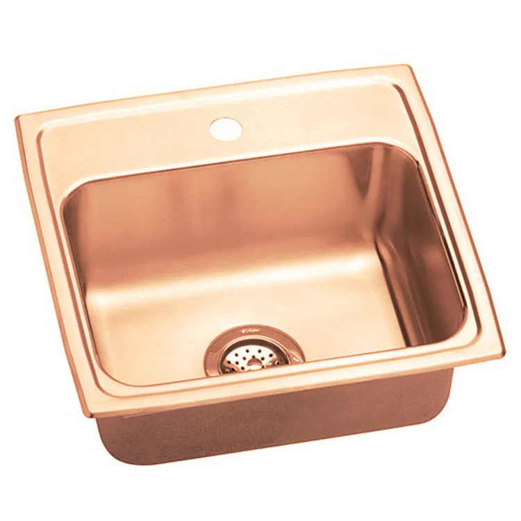 Kitchen Sink 19.5 x 19 Inch Single Bowl Antimicrobial Copper 1 Hole Lustrous Satin Drop-In - Frankwebs