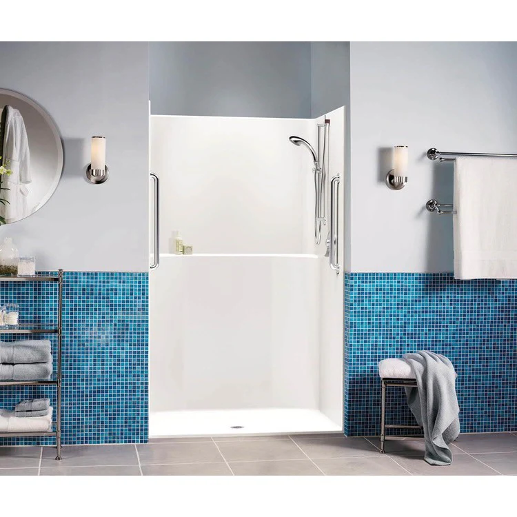 Shower Module 48 x 35 x 76 Inch Acrylic White ADA 1 Pieces Center Drain - Frankwebs