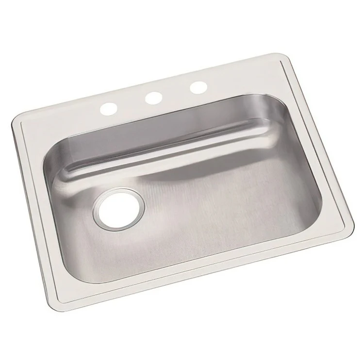 Kitchen Sink Dayton 25 x 22 Inch Single Bowl MR2 Hole ADA Satin Drop-In Rectangle Drain Location Rear Center Depth 5-3/8 Inch Bottom Only Pads - Frankwebs