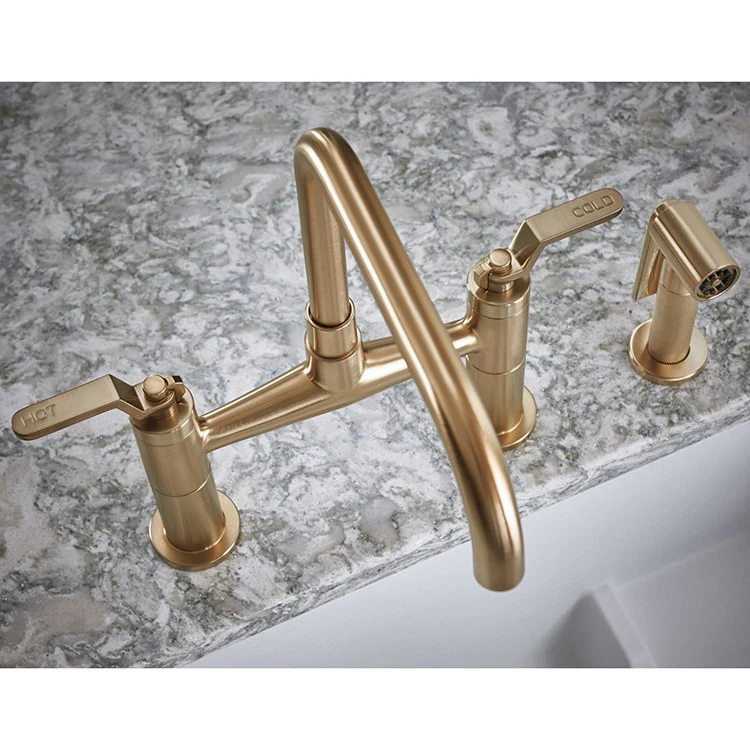 Litze Two Handle Kitchen Bridge Faucet with Square Spout/Industrial Handle/Side Sprayer - Frankwebs