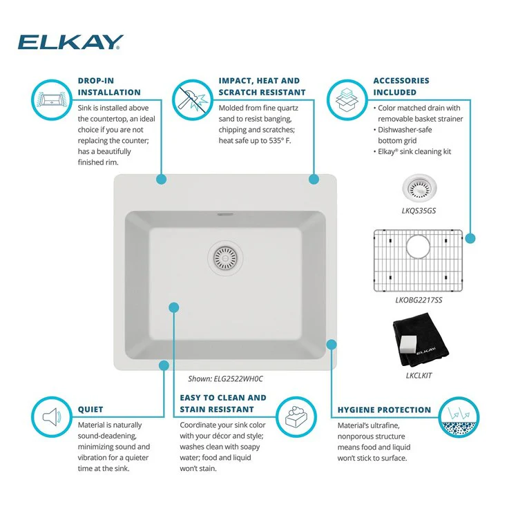 Kitchen Sink Quartz Classic 25 x 22 Inch Single Bowl Sink Kit White Drop-In - Frankwebs