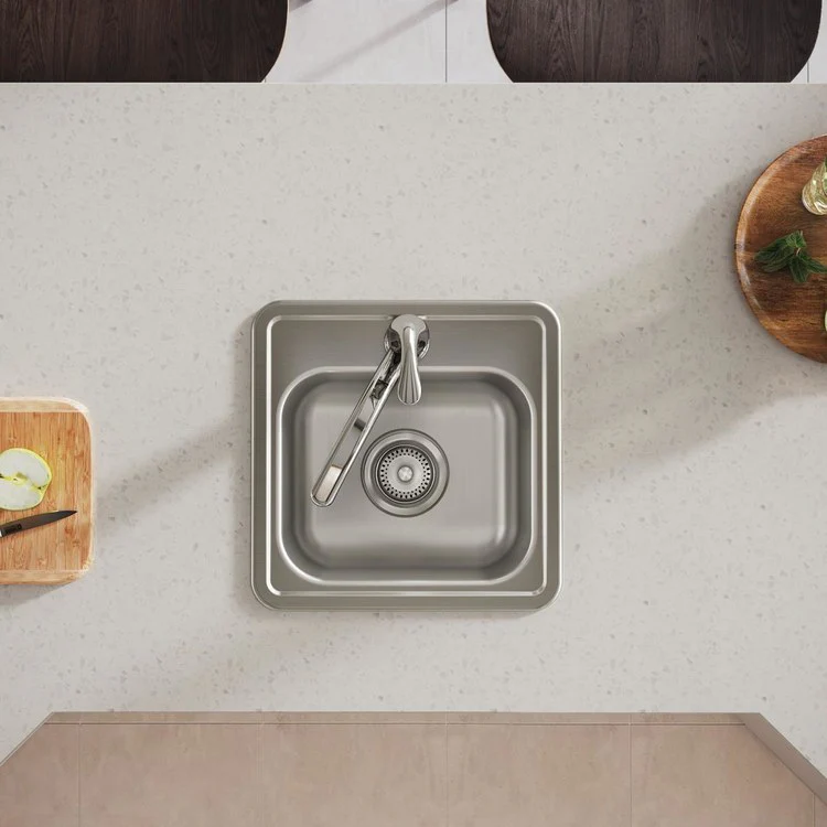 Bar Sink Dayton 15 x 15 Inch Single Bowl with Drain Opening 1 Hole ADA Satin Drop-In Square Drain Size 3-1/2 Inch - Frankwebs