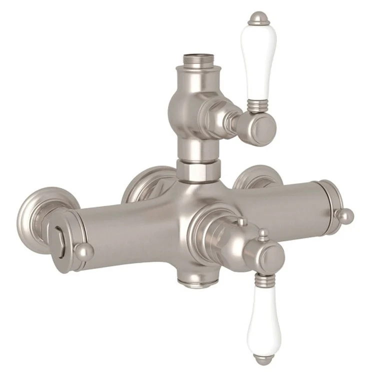 Thermostatic Valve Exposed with Volume and Temperature Control 2 Porcelain Lever Tuscan Brass - Frankwebs