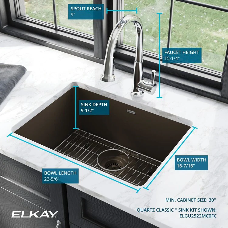 Kitchen Sink Quartz Classic 24.5 x 18.5 Inch Single Bowl Kit with Faucet White Undermount - Frankwebs