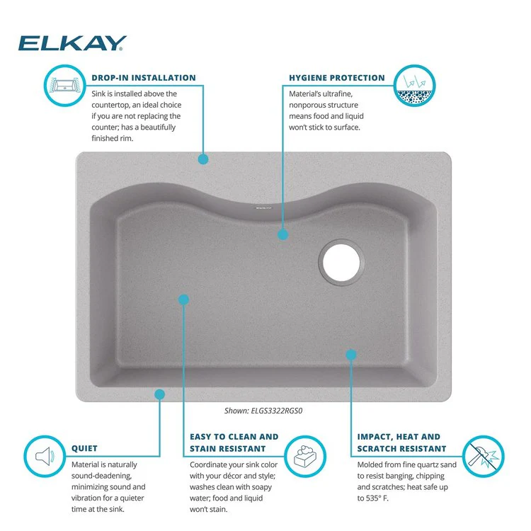 Kitchen Sink Quartz Classic 33 x 22 Inch Single Bowl Greystone Drop-In E-Granite 9-1/2 Inch - Frankwebs