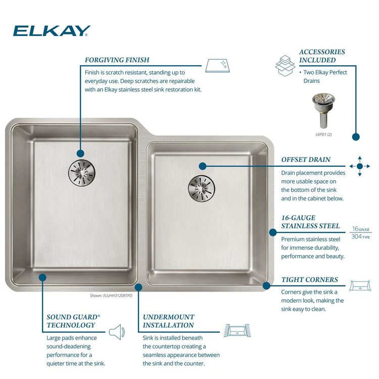 Kitchen Sink Lustertone Iconix 31.25 x 20.5 Inch Double Bowl Right with Perfect Drain Luminous Satin Undermount - Frankwebs