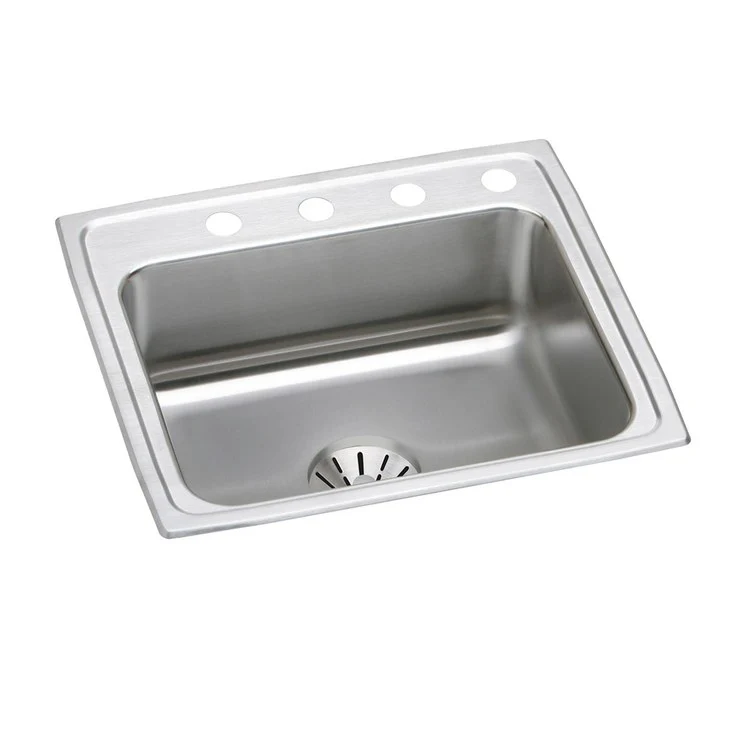 Kitchen Sink Lustertone Classic 22 x 19.5 Inch Single Bowl with Perfect Drain 4 Hole Lustrous Satin Drop-In - Frankwebs