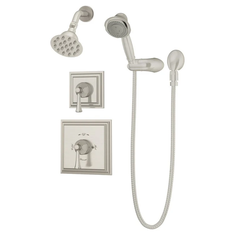 Shower Trim Canterbury Square with Handshower 2 Lever Satin Nickel 1.5 Gallons per Minute 1 Function Round Showerhead; 3 Function Round Handshower - Frankwebs