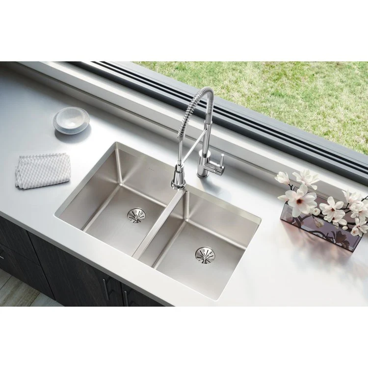 Kitchen Sink Lustertone Iconix 31.25 x 20.5 Inch Double Bowl Right with Perfect Drain Luminous Satin Undermount - Frankwebs