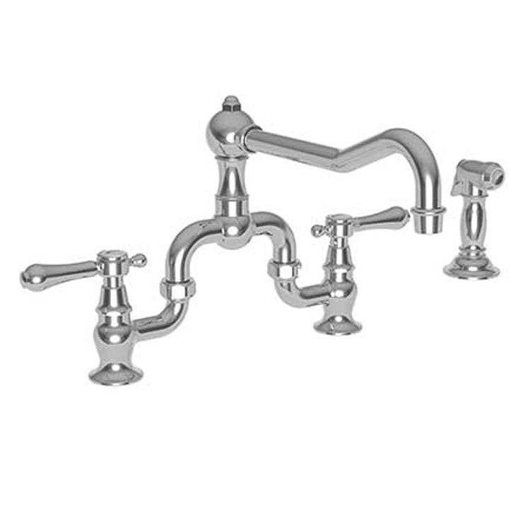 Kitchen Faucet Chesterfield Bridge 8 Inch Spread 2 Lever ADA Antique Brass Sidespray Spout Height 6-1/2 Inch 1.8 Gallons per Minute - Frankwebs