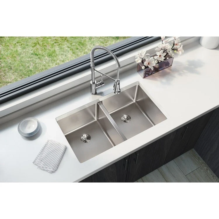 Kitchen Sink Lustertone Iconix 32.75 x 19.5 Inch Double Bowl with Perfect Drain Luminous Satin Undermount - Frankwebs