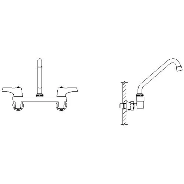 Service Faucet Wall Mount with Integral Check Stops 8 Inch Spread 2 Lever ADA WaterSense Chrome Tubular Swing - Frankwebs