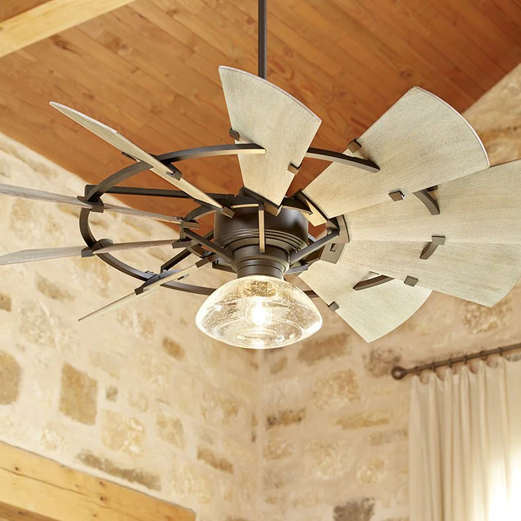 Ceiling Fan Windmill 6 Speed with Wall Control 52 Inch Oiled Bronze 10 Blade Weathered Oak - Frankwebs