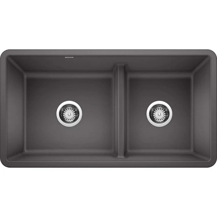 Kitchen Sink Precis 33 x 18 Inch Double Bowl 1-3/4 Reverse with Low Divide Coal Black Undermount - Frankwebs