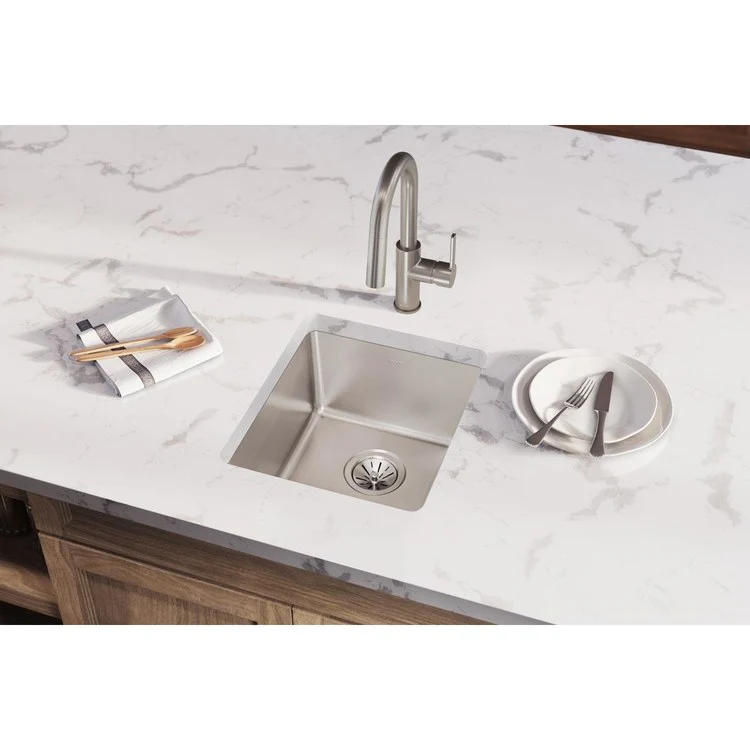 Kitchen Sink Lustertone Iconix 16 x 18.5 Inch Single Bowl Luminous Satin Undermount Drain Location Rear Center - Frankwebs