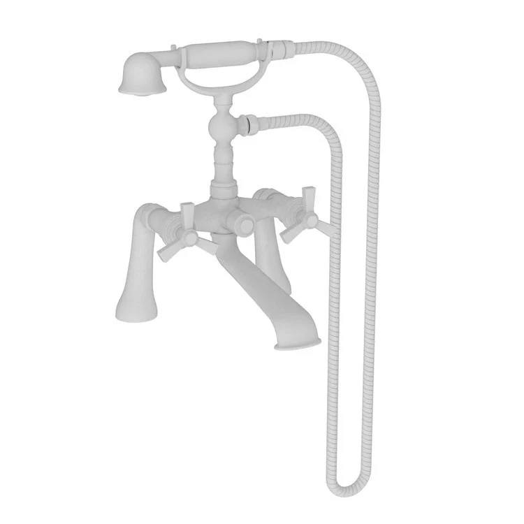 Tub Filler Miro Exposed Deck Mount with Handshower 7-1/4 Inch Spread 2 Cross ADA Matte White 2 Hole - Frankwebs