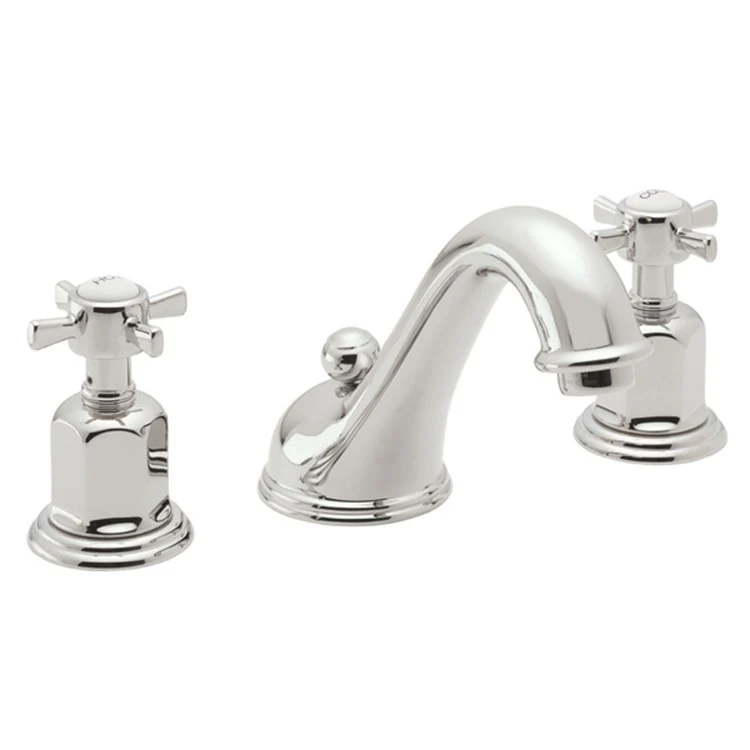 Lavatory Faucet Cardiff Widespread 8 Inch Spread 2 Cross Polished Chrome 1.2 Gallons per Minute ZeroDrain Pop Down Style Drain Completely Finished with 2-1/4 Inch Diameter Flange Spout Height 2-15/16 Inch Spout Reach 5-3/16 Inch - Frankwebs
